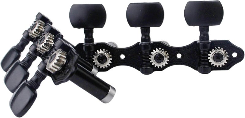 guyker Classical Guitar Tuners, 1:18 Ratio Open Frame Style Acoustic Guitar Tuning Keys Steel String Pegs Machine Heads 2 Planks (3+3) (Black, Black Button) - Image 2